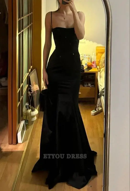 Mermaid Spaghetti Straps Black formal dresses Bridesmaid Dresses evening gown Prom Dress